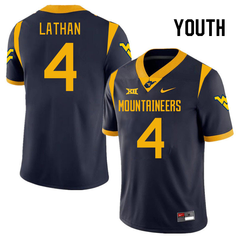 Youth #4 Trey Lathan West Virginia Mountaineers College 2024 New Uniforms Football Jerseys Stitched